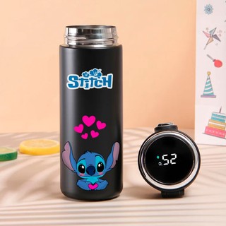 Garrafa térmica Stitch 420 ml termômetro digital led com trava de segurança a vácuo aço inoxidável quente e frio em Oferta na Shopee