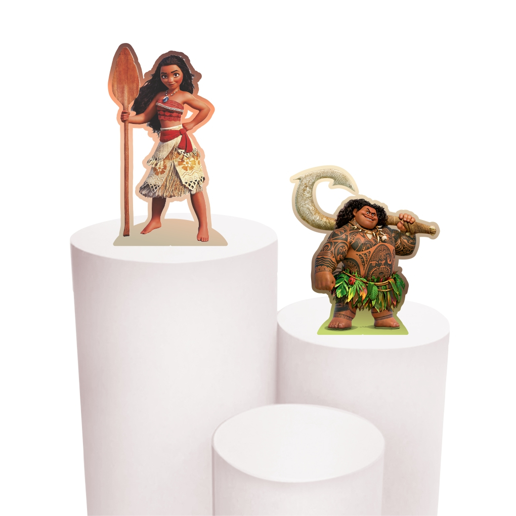 Kit de Display 2 de 20cm Totens para Decoração de Festa Moana Adulta em MDF Cortado a Laser