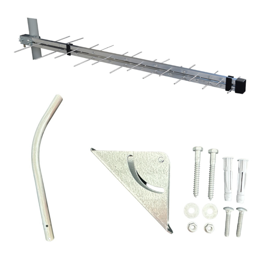 Antena Externa UHF Log 28 Elementos Com Mastro + Kit Fixação