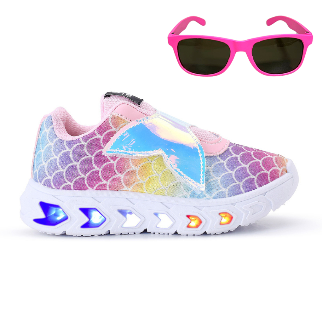Kit Tenis De Led Feminino Sereia Glitter Refletivo + Oculos em Oferta na Shopee
