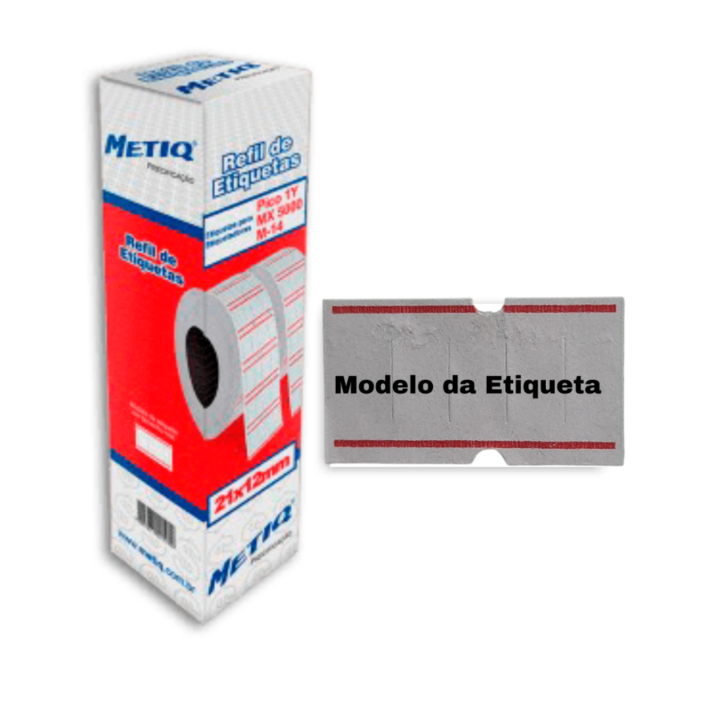 Etiquetas com Tarja p/Aparelhos Etiquetadoras Pico 1Y,  Mx5000 e M-14 Refil c/ 10 rolos c/ 850 Et.CX 8.500 UN (21x12mm)