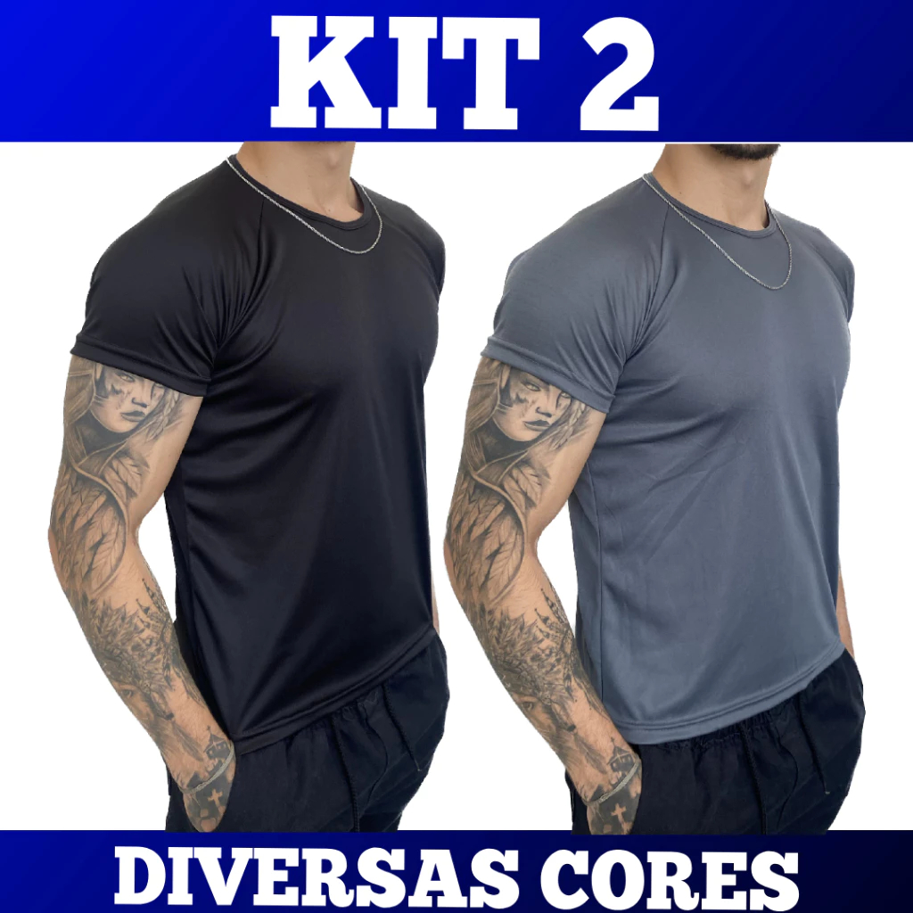 2 Camisetas Dry Fit Proteção UV 50+ Resistente Caminhada Corrida Musculação