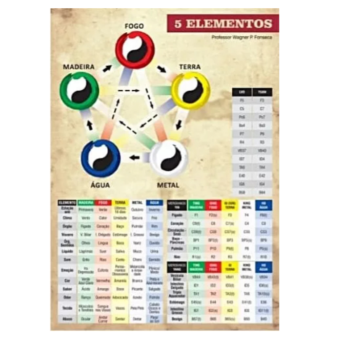 Mapa 5 Elementos A4 Plastificado Autor Prof. Wagner P. Fonseca Medicina Tradicional Chinesa Mtc Wu Xing Frente e Verso