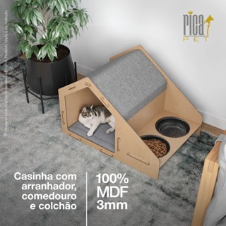 Casinha Gato Arranhador Comedouro Casa Caminha Com Arranhador Carpete Luxo Pet