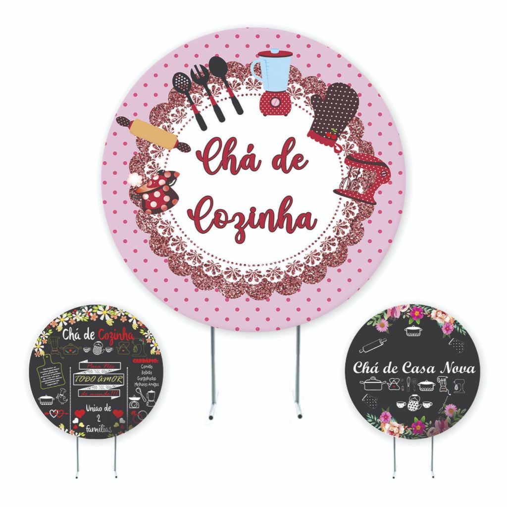 Painel de festa Cha de panela, cha de casa, painel redondo, painel de festa,1,50 ou1,30 sublimado