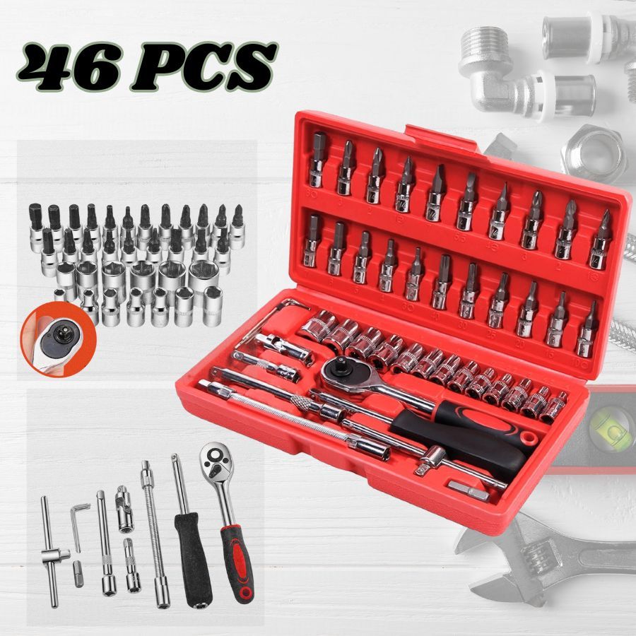 Ferramentas 46 Peças Jogo De Soquetes Chave Catraca Reversível Com Maleta Jogo De Ferramentas