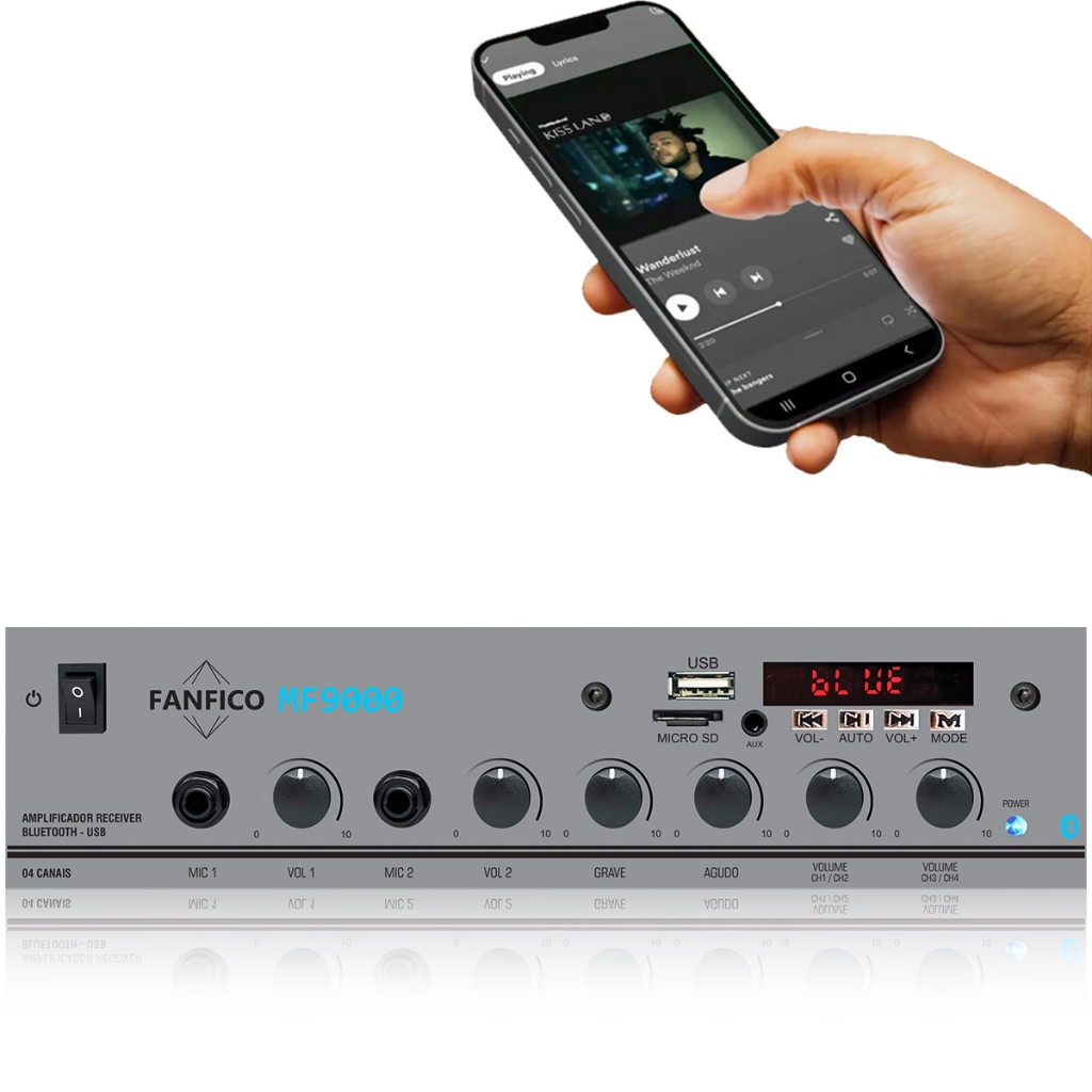 Som Ambiente Mf-9000 4 Canais 500w Bluetooth Usb Sd 500 - Audio