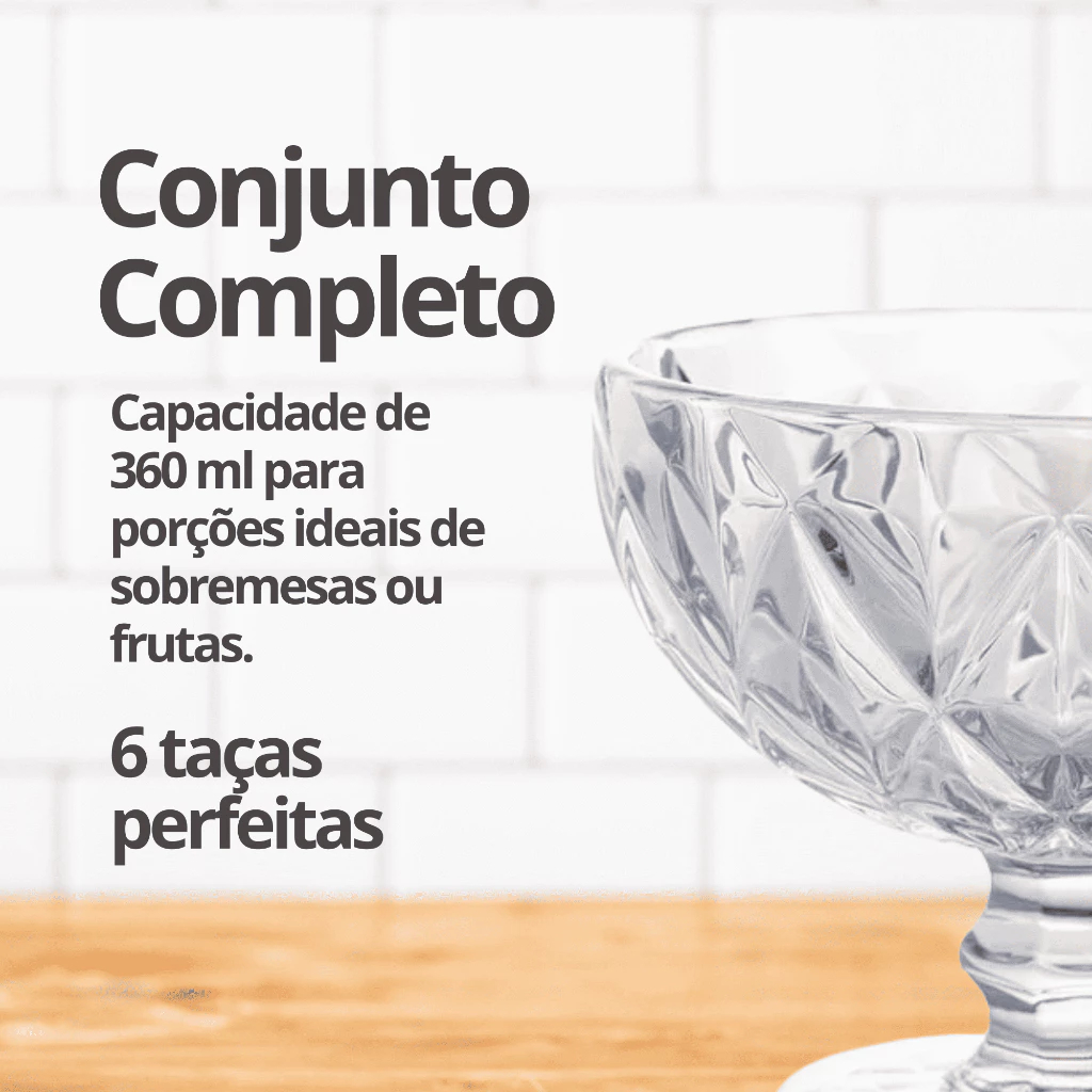 Jogo De 6 Taças 310ML De Sobremesa Sorvete De Vidro Diamante 11.5 X 11Cm
