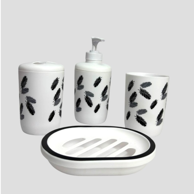 Conjunto de Acessórios de Banheiro Elegante - 4 Peças com Estampa de Folhas em Oferta na Shopee