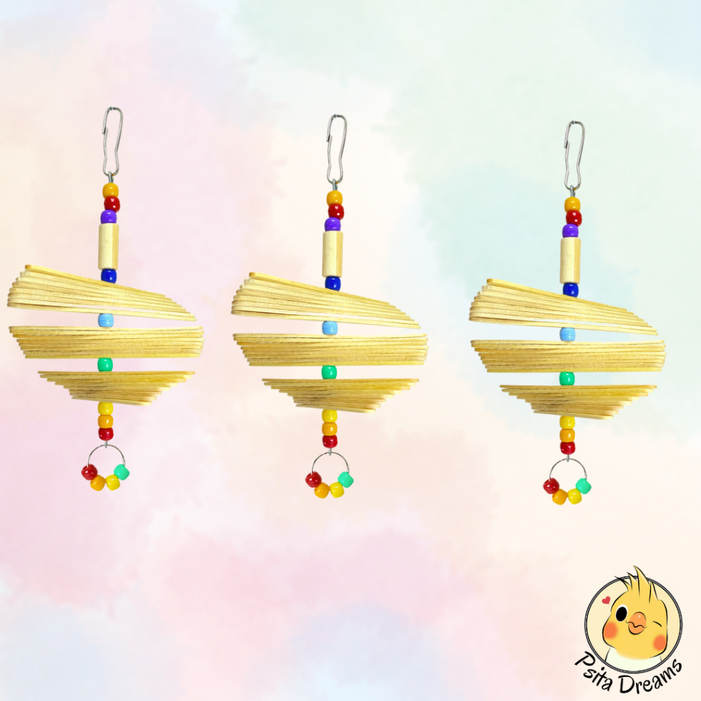 Kit 3 Penduricalhos de Palitos Brinquedo calopsita, agapornis, periquito, aves