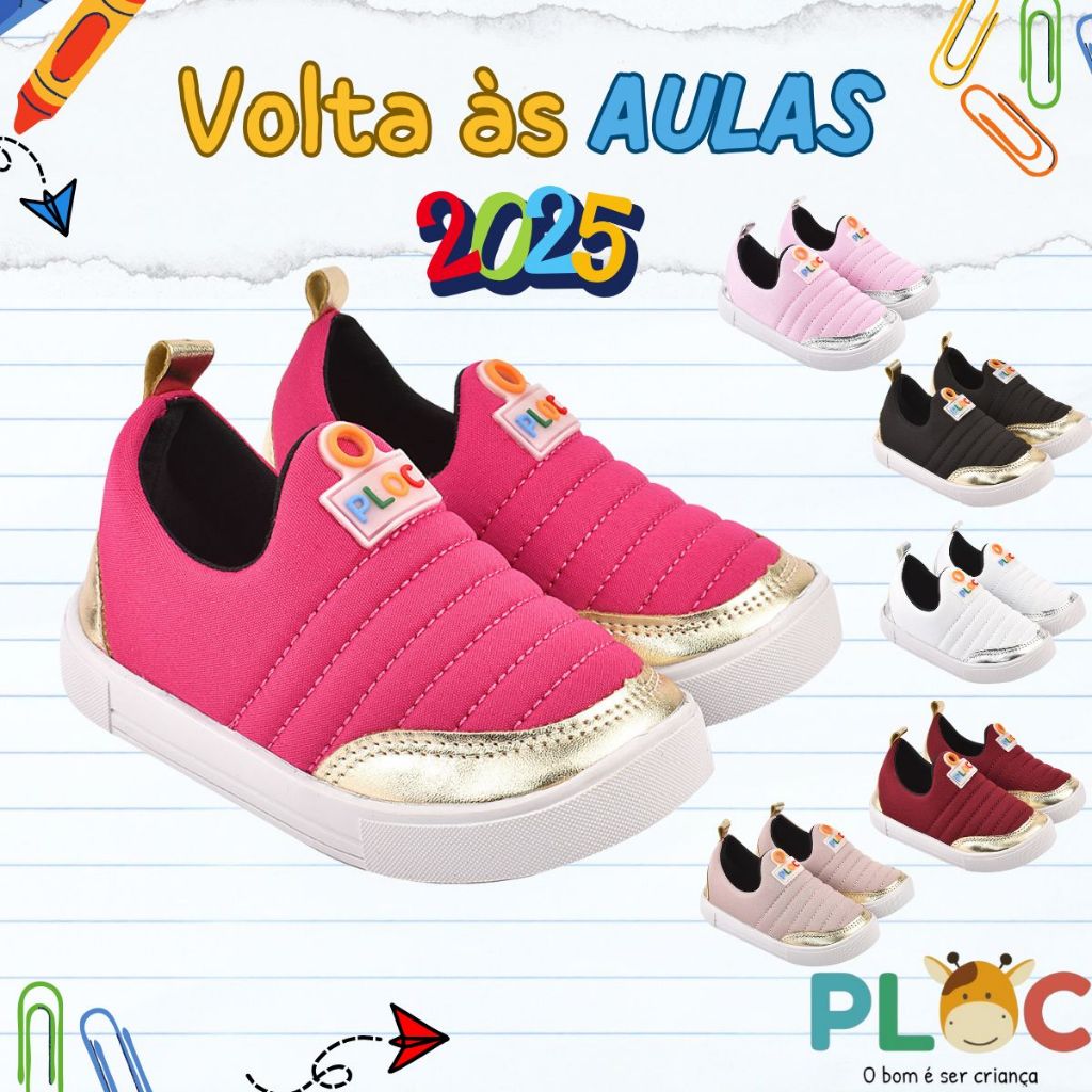 Tênis Ploc Street Calce Fácil Slip On Flat Anatômico Pink com Dourado