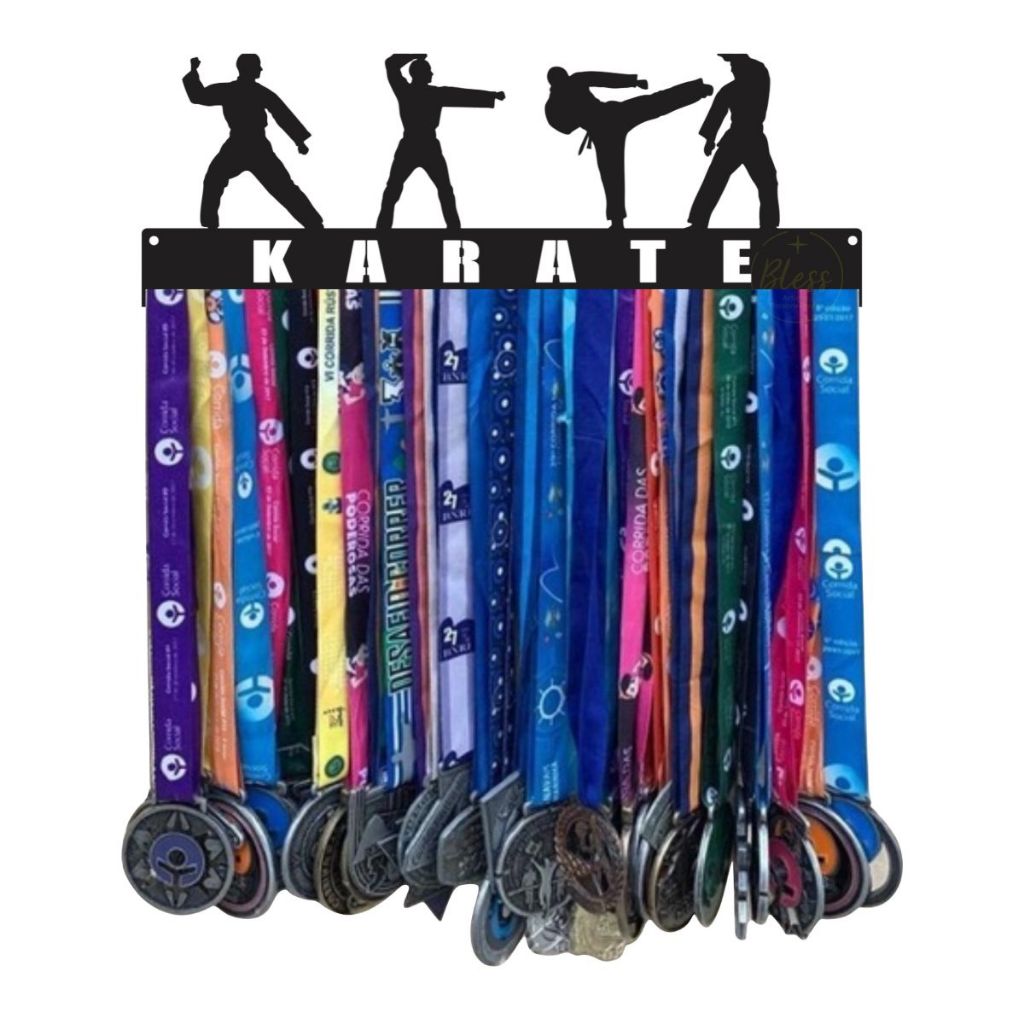 Porta Medalhas Vazado Karate Kimono Luta Kata quadro decorativo vazado MDF Preto