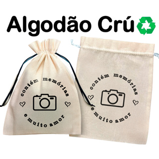Saquinhos em algodão Crú CONTEM MEMORIAS - Tecido Ecológico sacolinhas ideal para lembrancinhas festas casamento em Oferta na Shopee