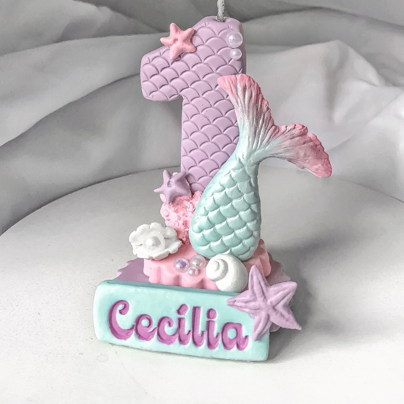 Vela Aniversário Sereia em Biscuit