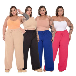 Calça Pantalona Feminina Plus Size Elegante Confortável Costura Reforçada