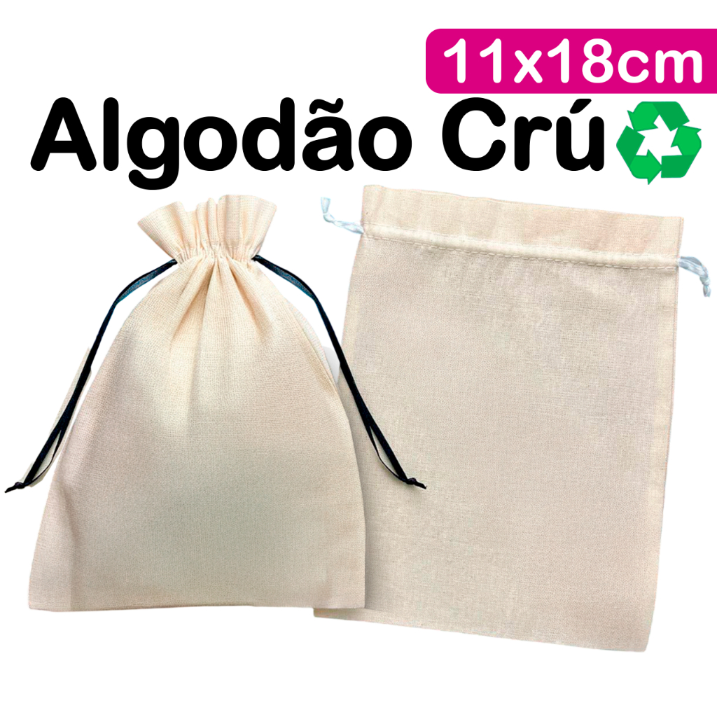 Saquinho Algodão Crú 11x18cm  Ecológico Sustentável - Ideal para Jóias Lembrancinhas anel vela pulseira