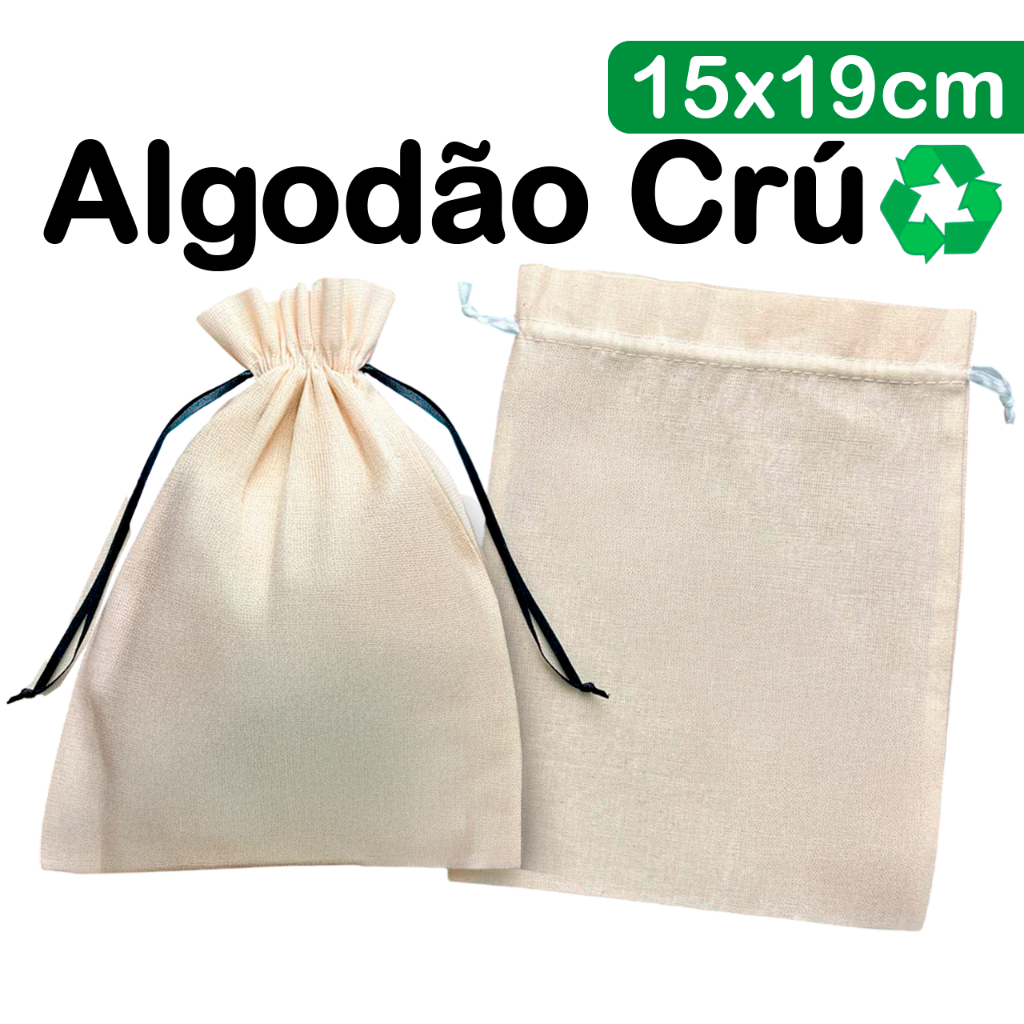 Saquinhos de Algodão Crú 15x19cm - Tecido Ecológico Sustentável - Ideal para velas acessórios presentes recordações etc em Oferta na Shopee