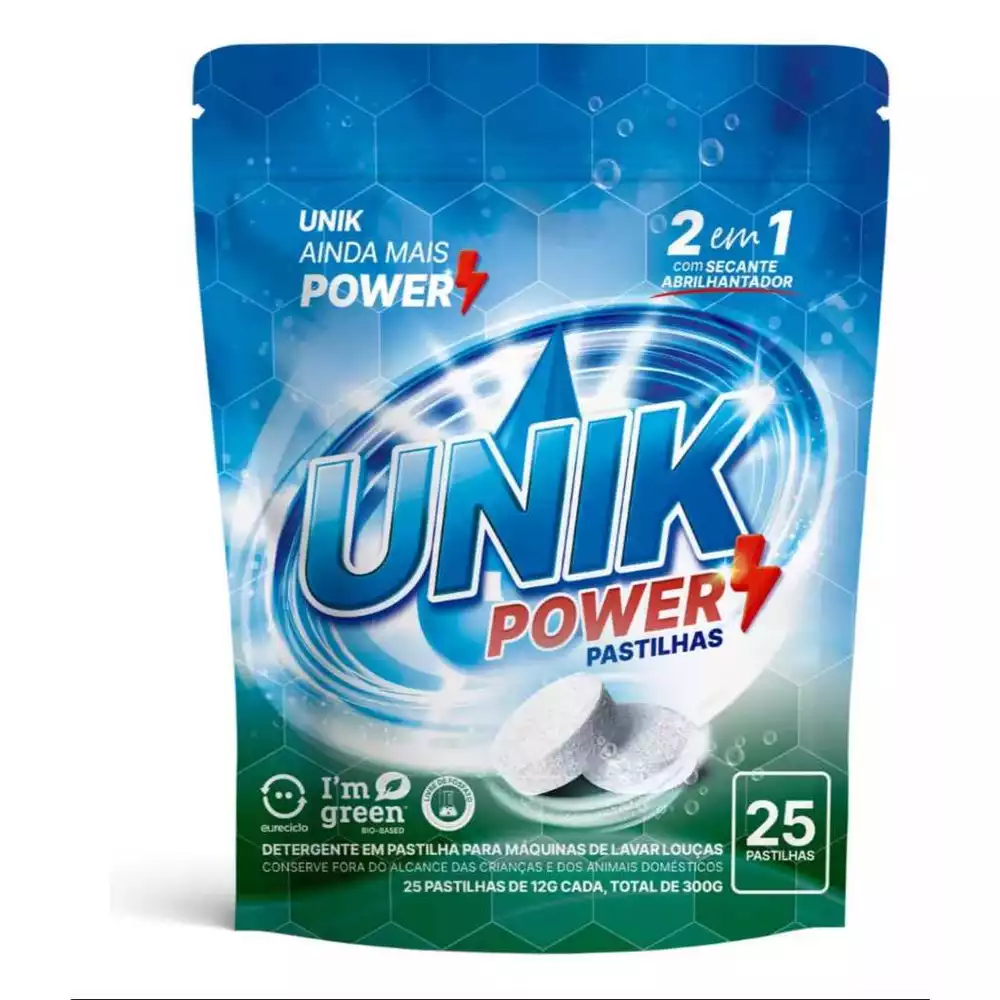 Detergente Unik Power Pastilha 2 Em 1 Para Lava Louças Com Secante