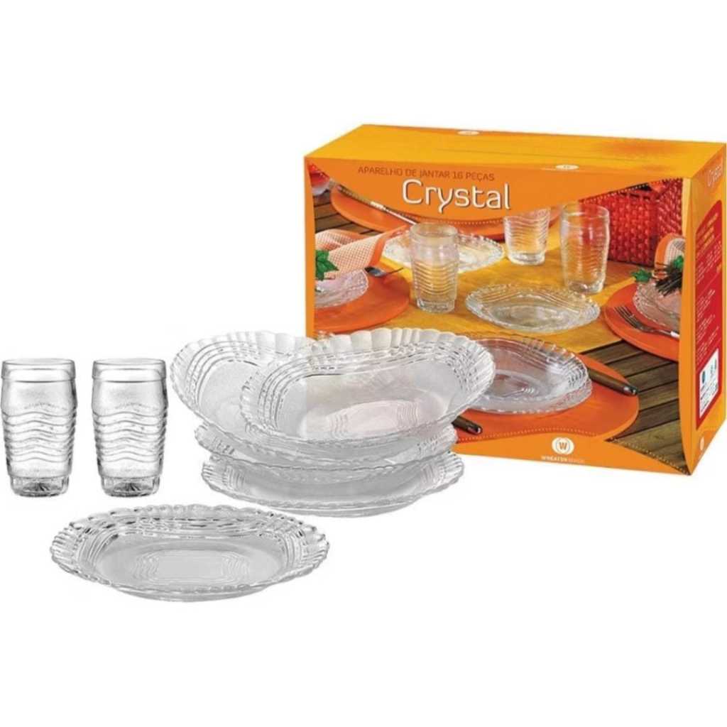 Jogo De Jantar em Vidro 16 Peças Crystal Wheaton