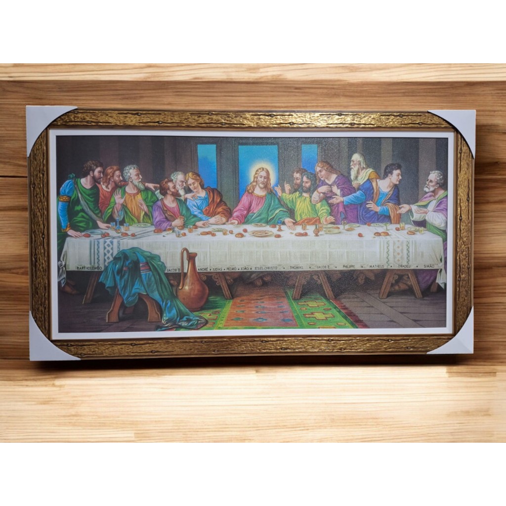 QUADRO SANTA CEIA 63 CM X 112CM MOLDURA LUXO COM PASPATUR RESINADA