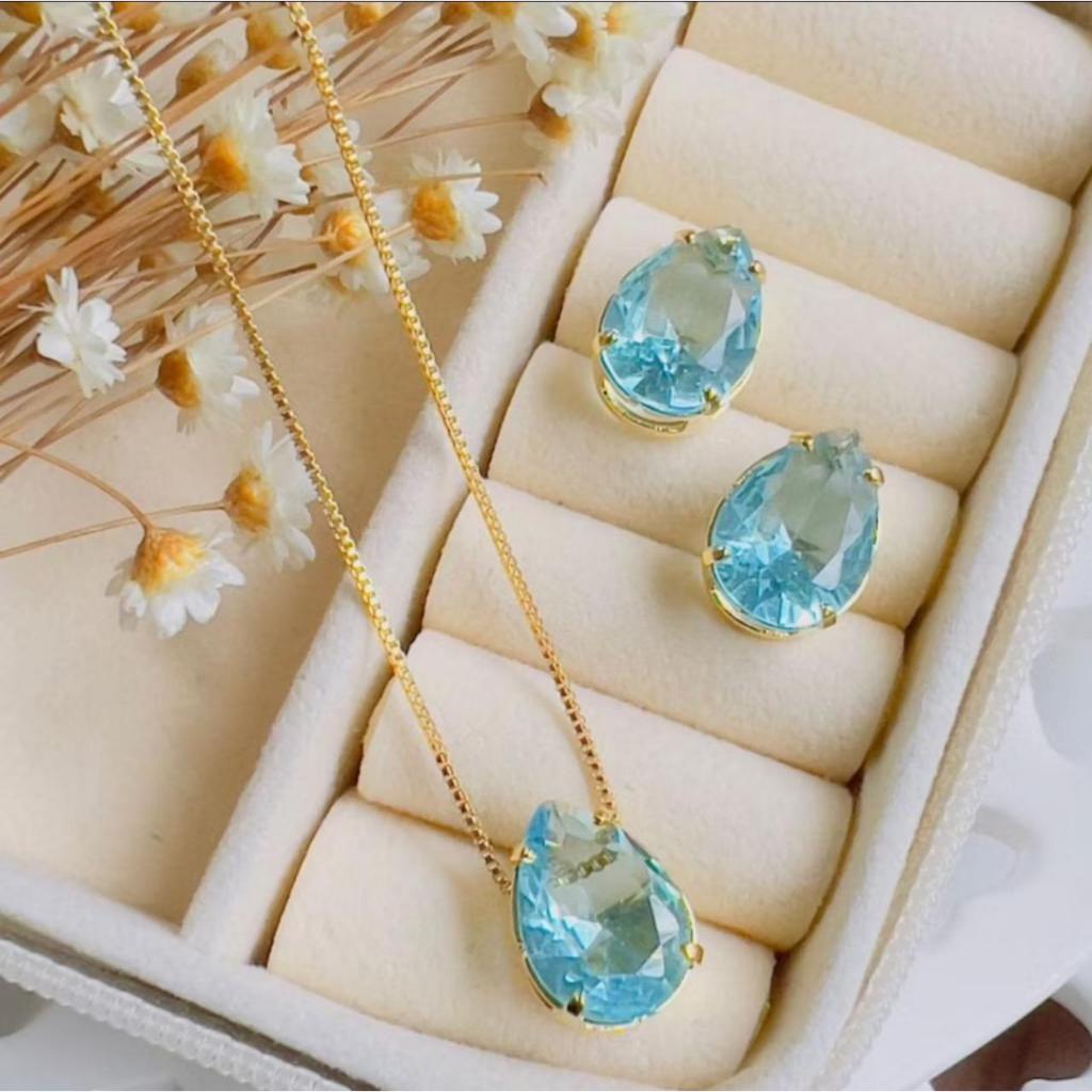CONJUNTO FEMININO KIT COLAR E BRINCO PONTO DE LUZ PEDRA ZIRCONIA GOTA CASUAL PRESENTE Dia das mães ,dia dos namorados