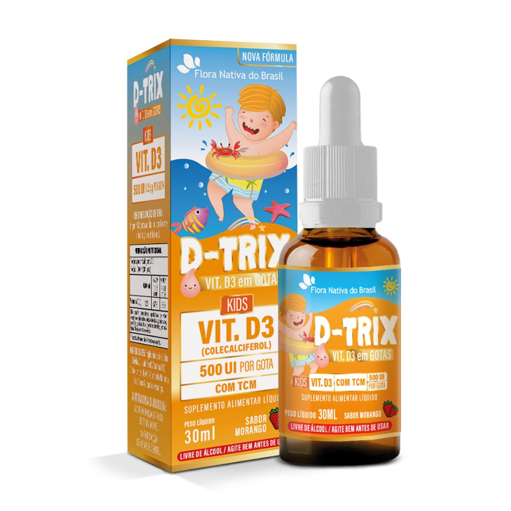 Vitamina D - Trix ( Vit D 500 UI / Gota) + TCM 30ml Sabor Morango KIDS