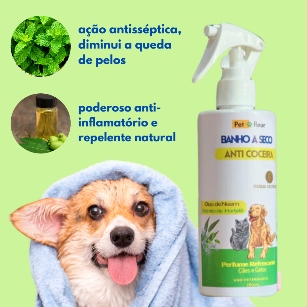 Banho a Seco para Cães e Gatos - Limpeza, Hidratação, Controle de Odores, Repelente e Anti-Coceira