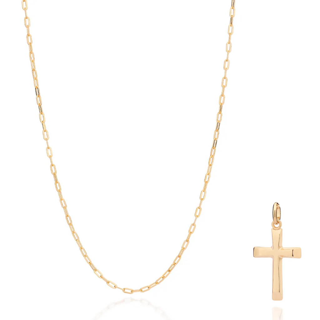 Rommanel Cordão Masculino Com Pingente Cruz Banhados A Ouro 18k Tam 60cm