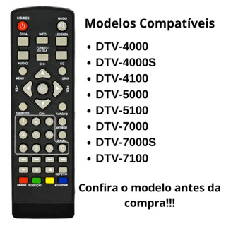 Controle Remoto Compatível Conversor Aquário DTV 4000/5000/6000/7000 LE7458 LE8015