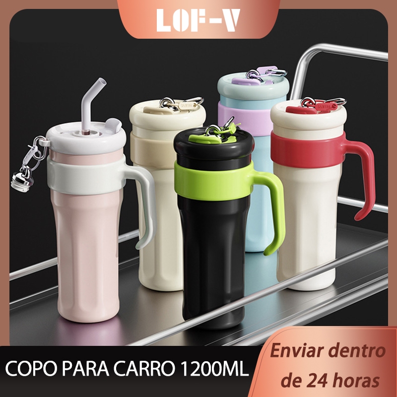 Copo Térmico com Canudo de Aço Inox 1200ml/800ml com Alça Térmica Fitness com Tampa 2 Funç...