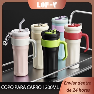 Copo Térmico com Canudo de Aço Inox 1200ml/800ml com Alça Térmica Fitness com Tampa 2 Funções em Oferta na Shopee