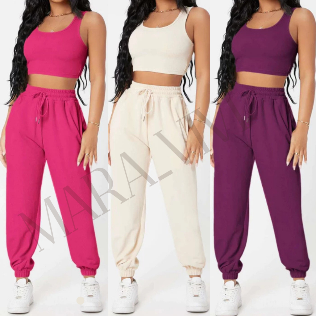Conjunto Feminino  Calça e Cropped em Tecido Exclusivo Premium Canelado Elastano Cintura e Calcanhar