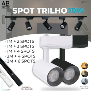 Trilho Spot LED para trilho eletrificado + Trilho + Conector Tubinho Preto e Branco 10W 360° Bivolt em Oferta na Shopee