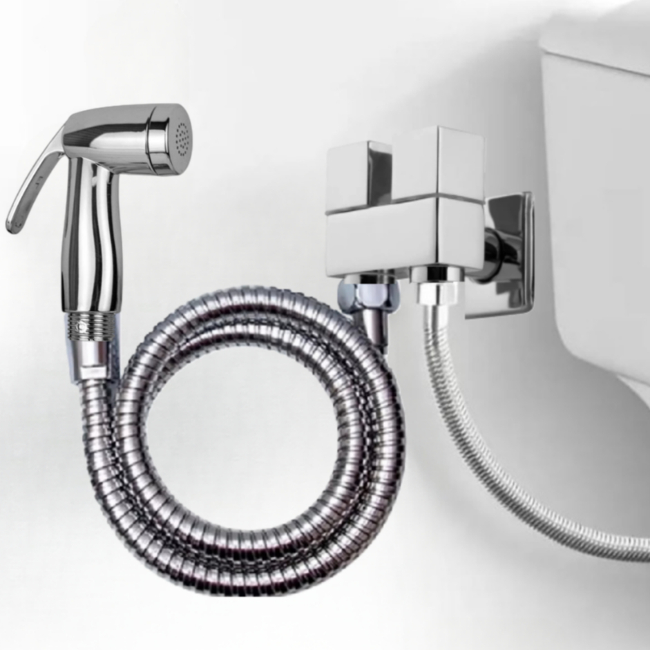 Ducha Higiênica com Registro Duplo Gatilho Cromado Mangueira 1,20m Rabicho 30cm para Caixa Acoplada