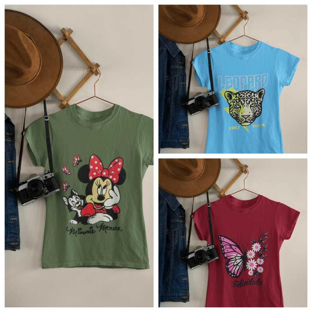 T-shirts/Camiseta Flocado - Estampas Variadas e Conforto - Kit de 3 Unidade | 2025