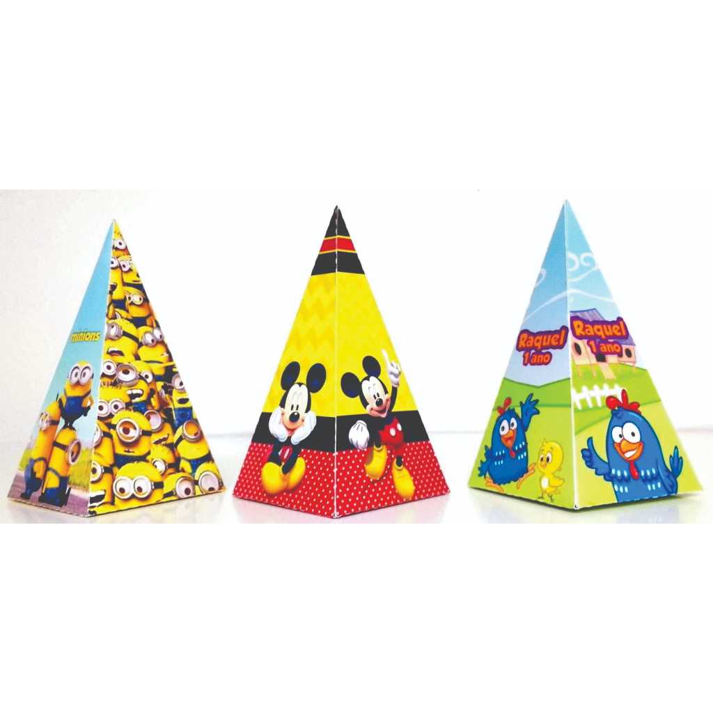 20 Caixas Pirâmide Cone Personalizadas Lembrancinhas de Aniversário Festa Todos os Temas