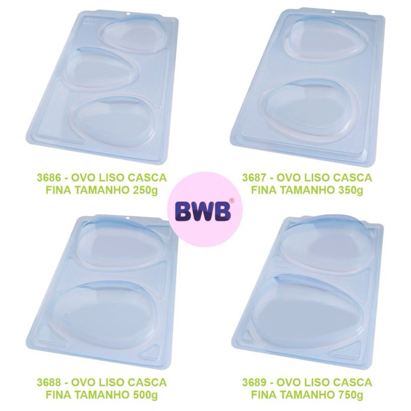 Forma Ovo de Páscoa Casca Fina 50g 80g 250g 350g 500g 750g Semiprofissional 3 partes (c/ Silicone) - BWB em Oferta na Shopee