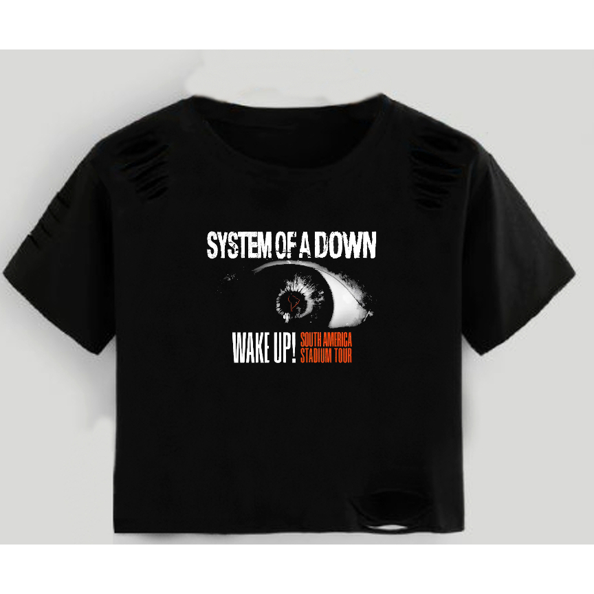 Camiseta Cropped System Of A Down Wake Up Top Crop Destroyed