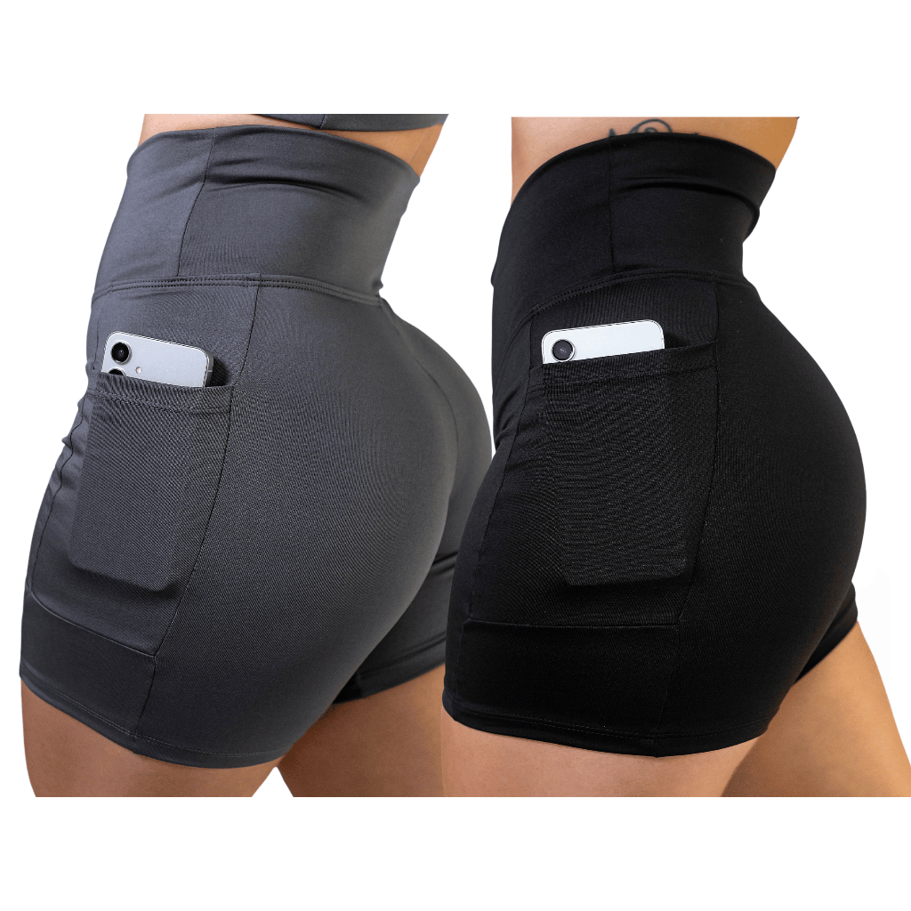 Kit 2 shorts com bolso fitness corrida cos alto bermuda caminhada