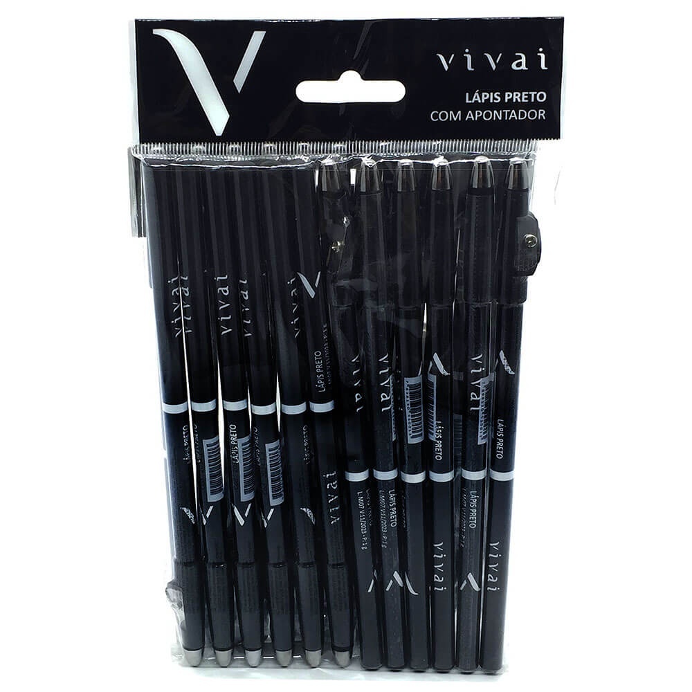 KIT 12 UNIDADE Lápis de Olho Delineador Preto com Apontador Vivai
