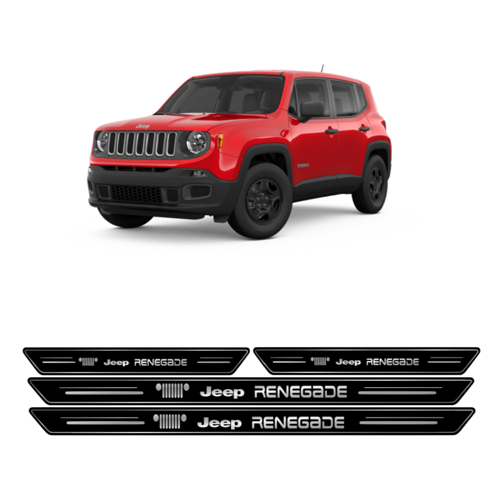 Soleira Porta Protetor JEEP RENEGADE 4 Peças Resinada Adesivo PL PRETO