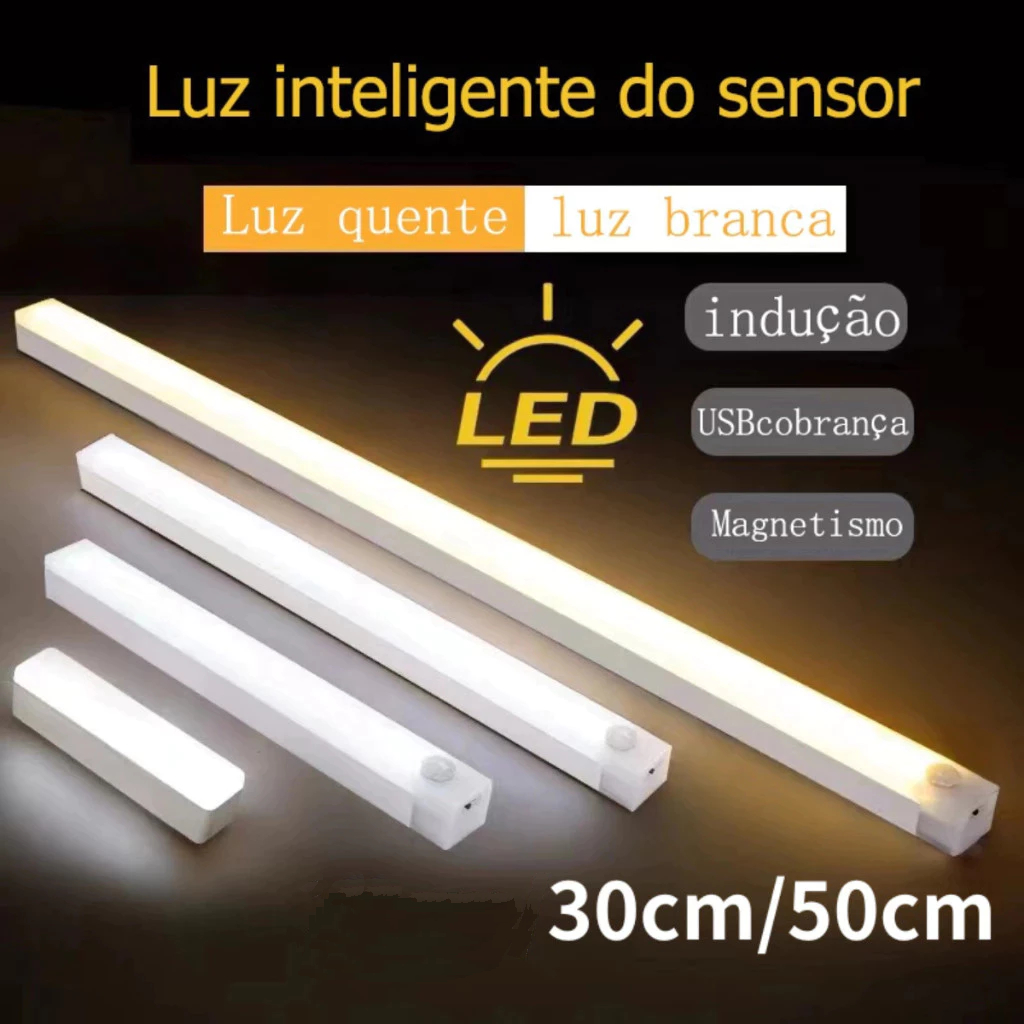 50CM Luz LED Sem Fio Com Sensor Inteligente Para Guarda-Roupa Quarto Cozinha Carregamento USB