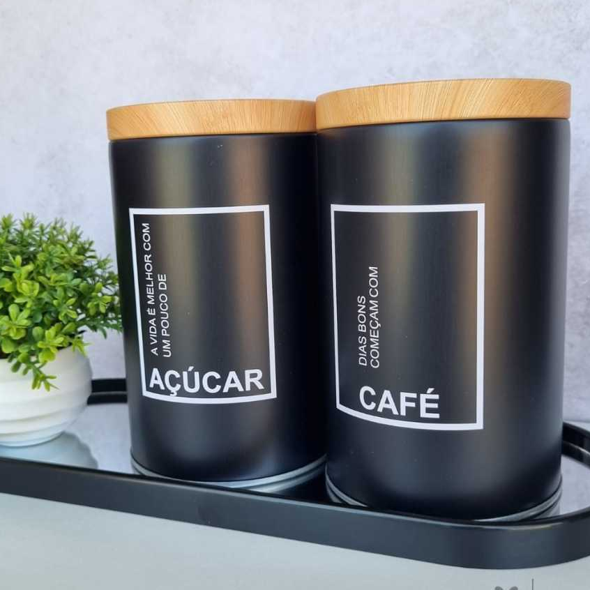 Lata Porta Mantimentos Pote De Café Açúcar Metal Decorativa Cantinho do Café Kit 2 Peças