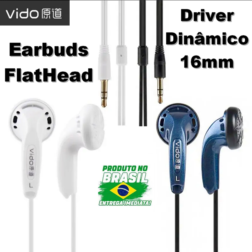Fone Earbuds VIDO ORIGINAL Driver Dinâmico 16mm Earbud FlatHead Plano Estilo MX500 Kbear Stellar RY4S YUYIN TRN NiceHCK