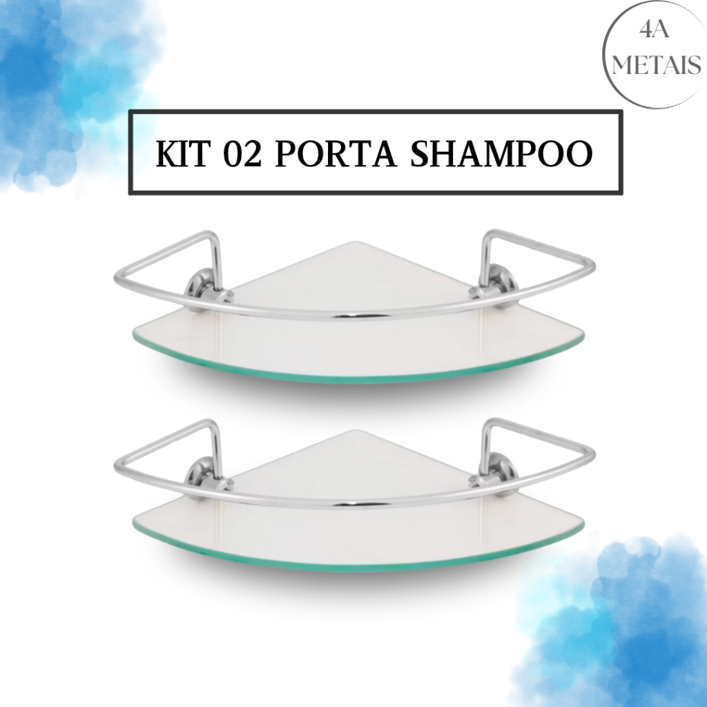 kit com 2 prateleira porta shampoo acessorio para banheiro vidro e aluminio