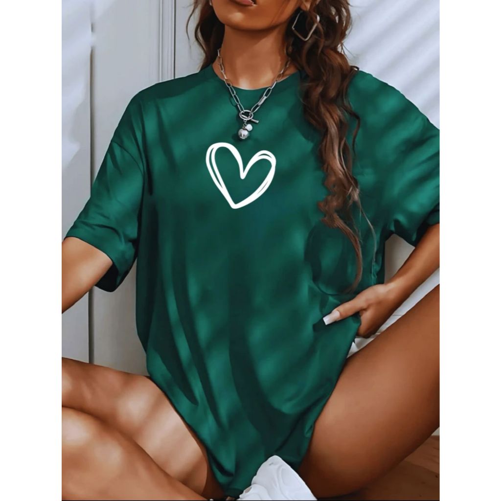 Camisa Camiseta Feminina Oversizid T-shirt Algodão Coração