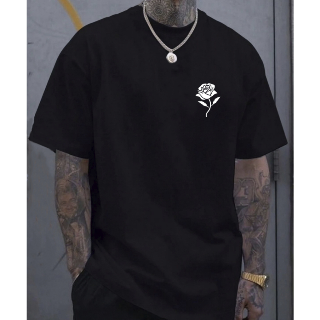 Camiseta Oversized Masculina Flor Streetwear Estilo de Rua Camisa Larga 100% Unissex Bege Los Angeles