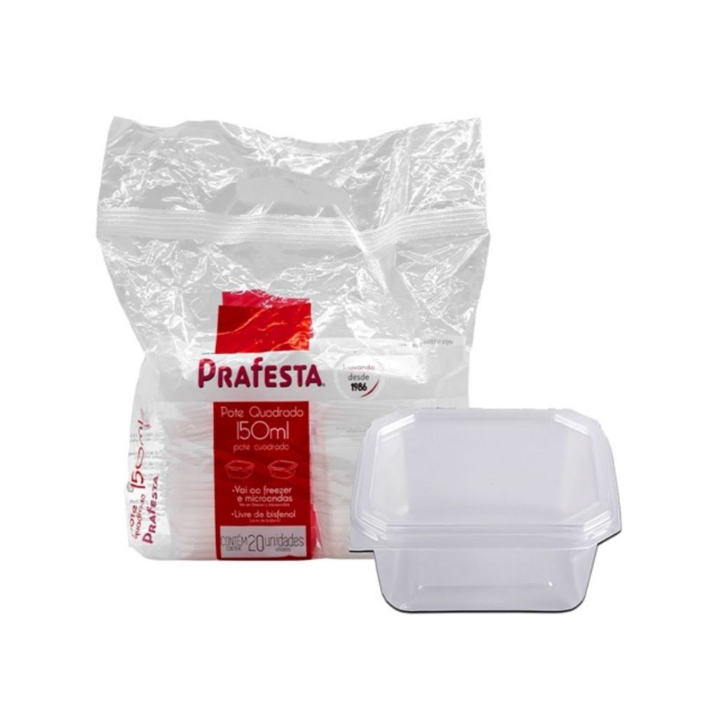 40un. Pote Quadrado Bolo Freezer Microondas 150ml Prafesta