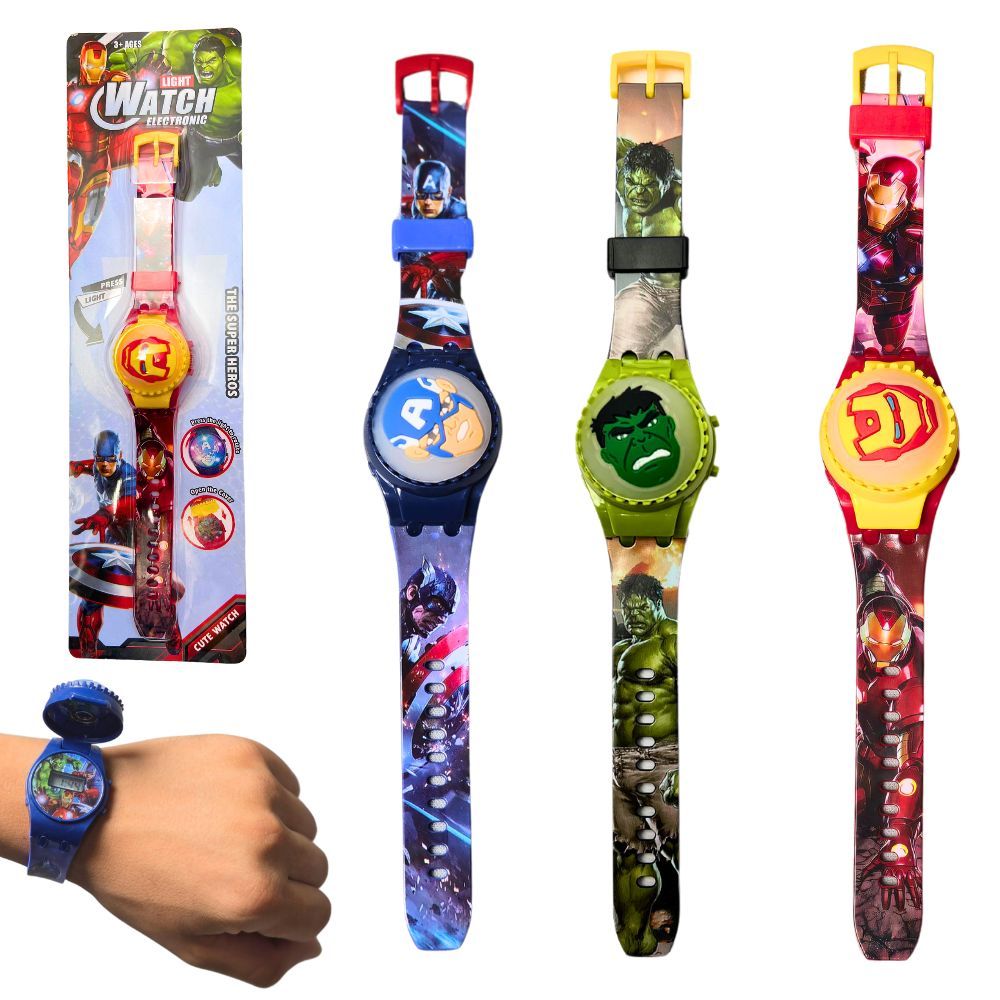 Relógio Infantil Digital Eletrônico Com Luz LED Super Heróis Menino Criança Presente Brinquedo Top