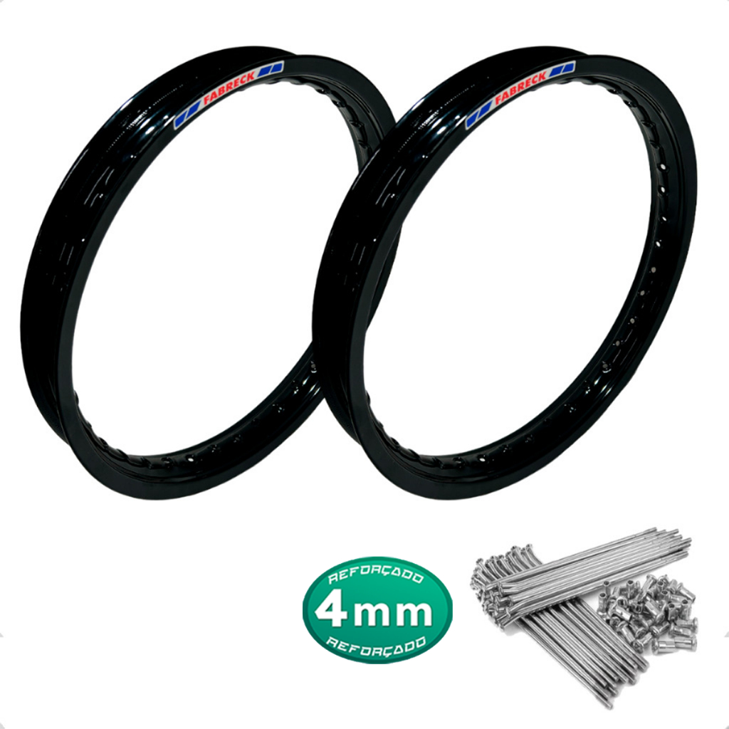 Jogo Aro De Alumínio Preto Fabreck Bros 125 / 150 / 160 + Jogo De Raio Cromado 4mm